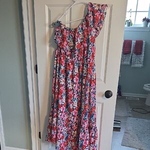 Floral One-Shoulder Midi Dress